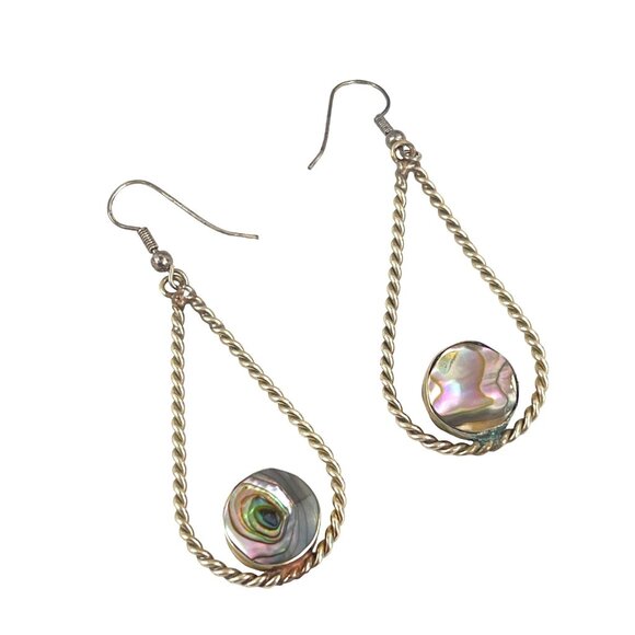 Vintage Alpaca Mexico Teardrop Earrings With Abalone Inlay & Twist Design For Wo - Picture 4 of 9